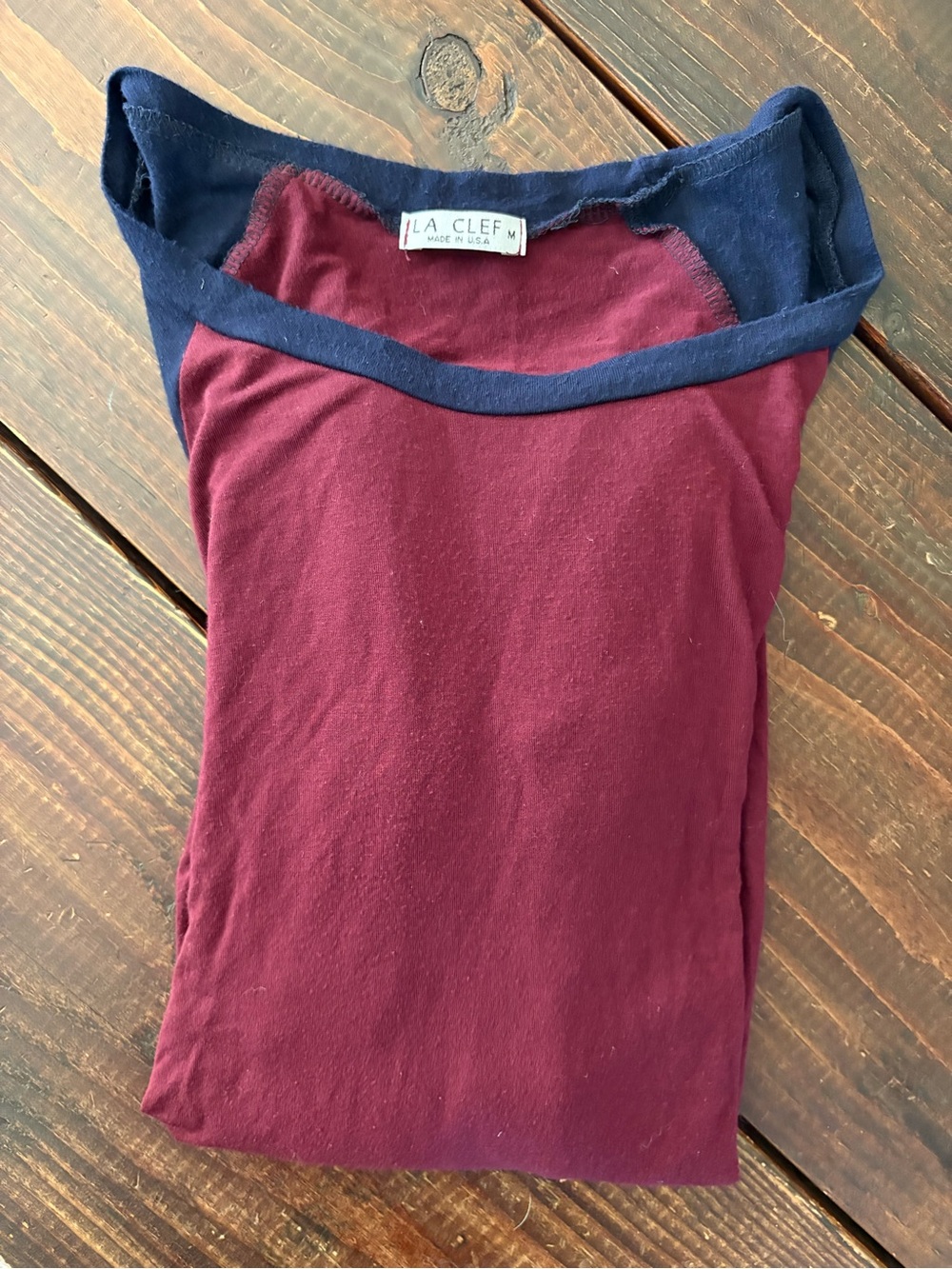 LaClef Maternity Burgundy Top with Navy Trim